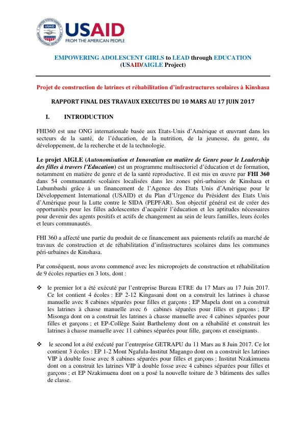 Eagle Rapport Final de travaux Kinshasa