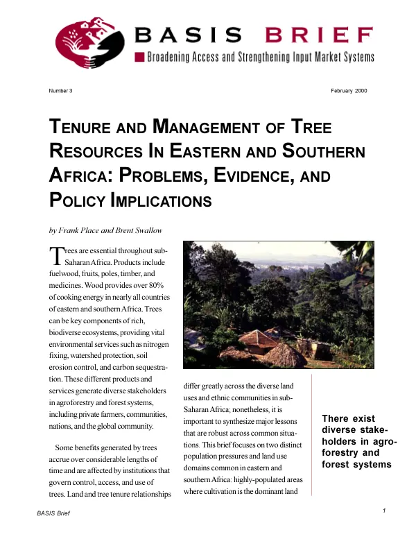 Tenure and management of tree resources in Eastern and Southern Africa : problems, evidence, and policy implications