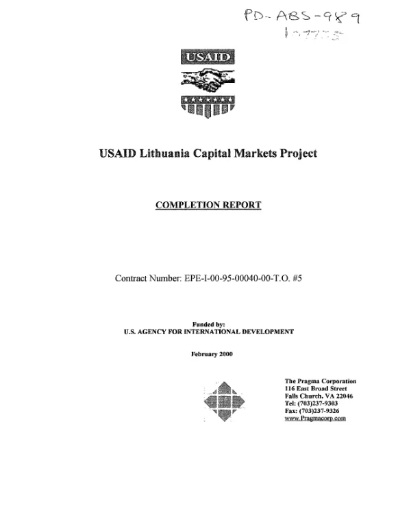 USAID Lithuania capital markets project : completion report -- contract number EPE-I-00-95-00040-00, T.O. #5