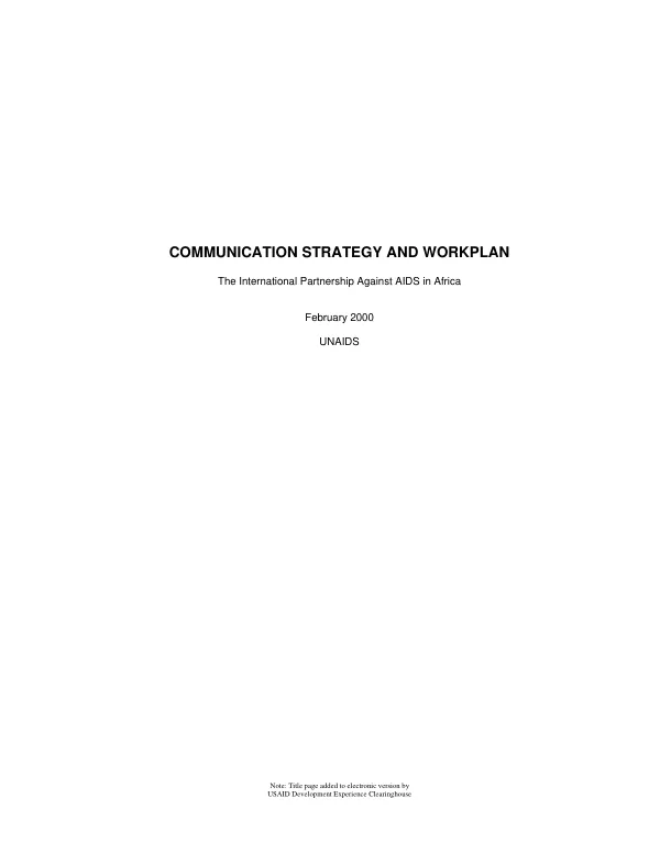 Communication strategy and workplan : the International partnership against AIDS in Africa