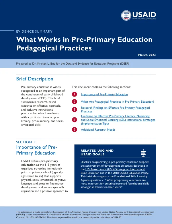 What works in pre-primary education pedagogical practices