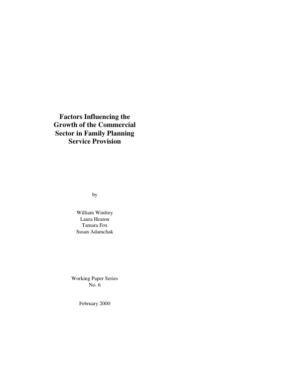 Factors influencing the growth of the commercial sector in family planning service provision