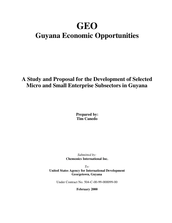 Study and proposal for the development of selected micro and small enterprise subsectors in Guyana
