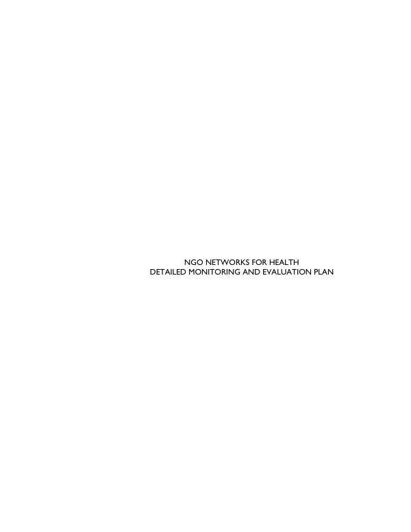 NGO networks for health : detailed monitoring and evaluation plan