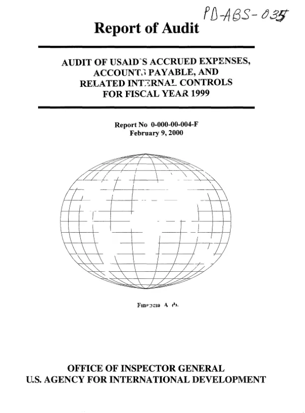 Audit of USAID"s accrued expenses, accounts payable, and related internal controls for fiscal year 1999