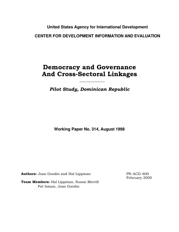 Democracy and governance and cross-sectoral linkages : pilot study, Dominican Republic