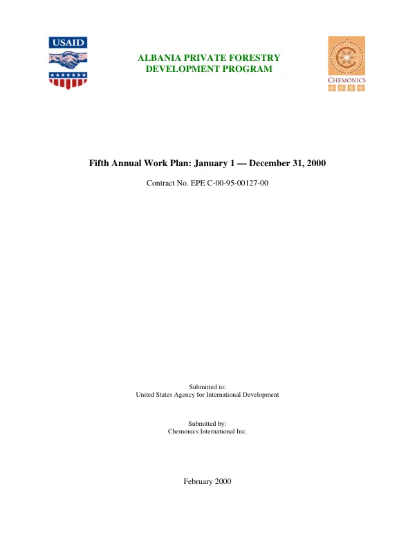 Albania private forestry development program : fifth annual work plan -- January 1-December 31, 2000, contract no. EPE-C-00-95-00127-00