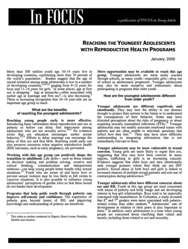 Reaching the youngest adolescents with reproductive health programs