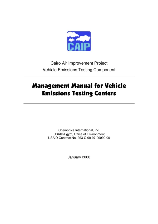 Management manual for vehicle emissions testing centers