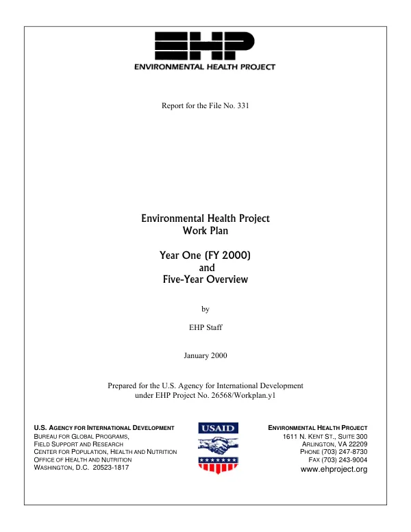 Environmental health project (EHP) workplan : year one (FY 2000) and five-year overview