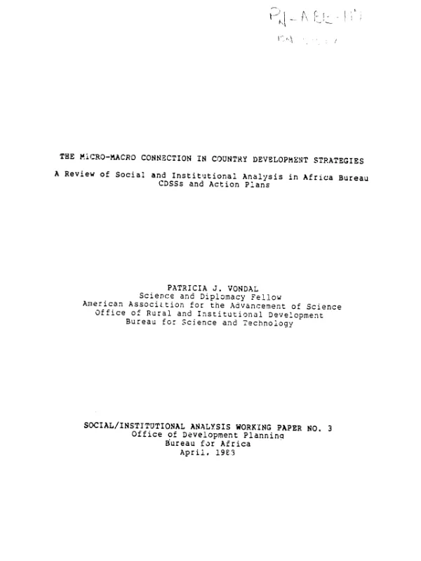 Micro-macro connection in country development strategies : a review of social and institutional analysis in Africa Bureau CDSS"s and action plans