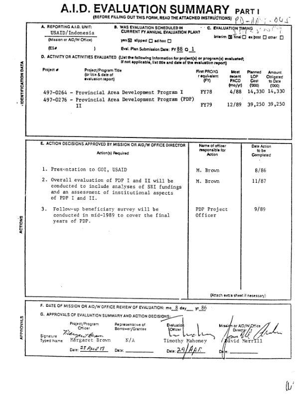 497-0264-provincial area development program I, 497-0276-provincial area development program (PDP) II