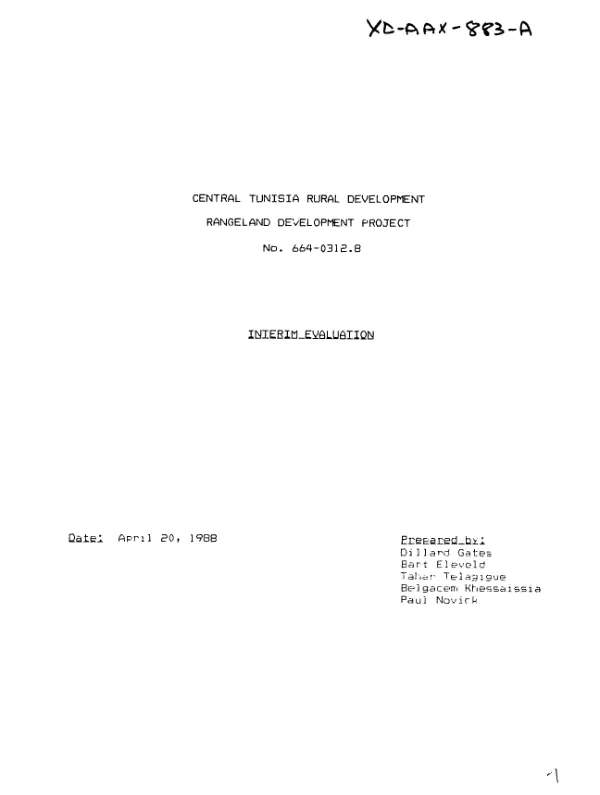 Central Tunisia rural development, rangeland development project no. 664-0312.8
