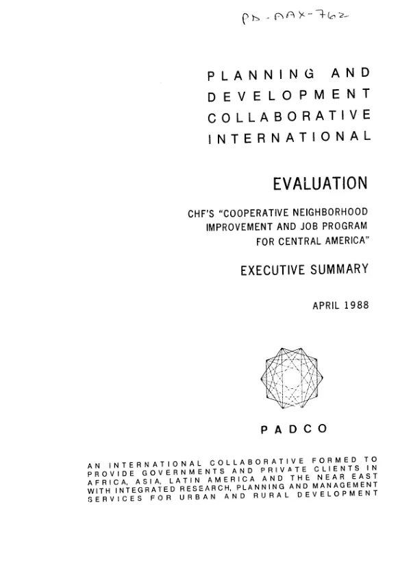 Evaluation : CHF"S `cooperative neighborhood improvement and job program for Central America" -- executive summary