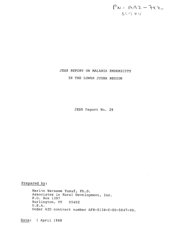 JESS report on malaria endemicity in the lower Jubba region