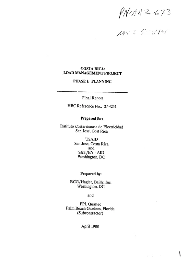 Costa Rica : load management project, phase I : planning -- final report
