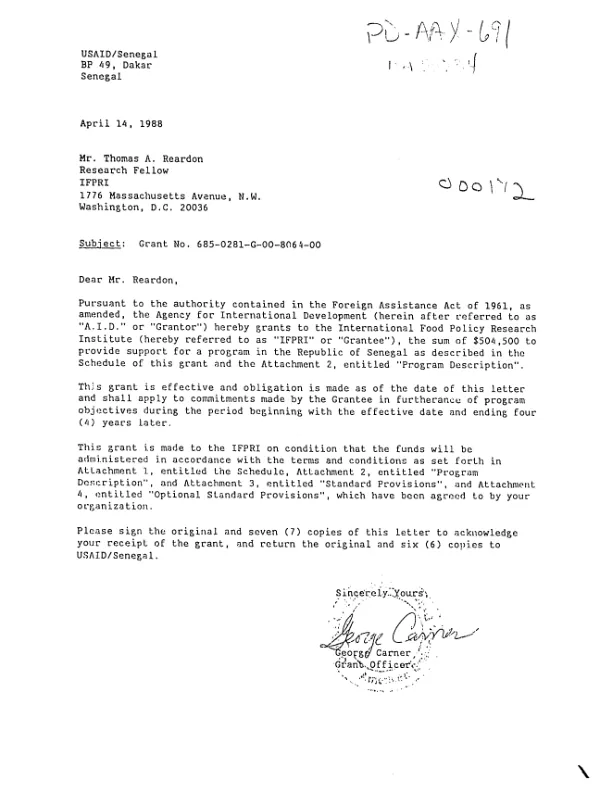 Grant no. 685-0281-G-00-8064-00 : International Food Policy Research Institute (IFPRI)