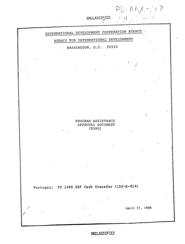 Portugal : FY 1988 ESF cash transfer (150-K-614)