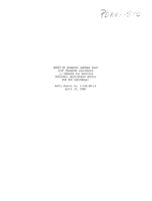 Audit of economic support fund cash transfer assistance to Grenada and Dominica (regional development office for the Caribbean)