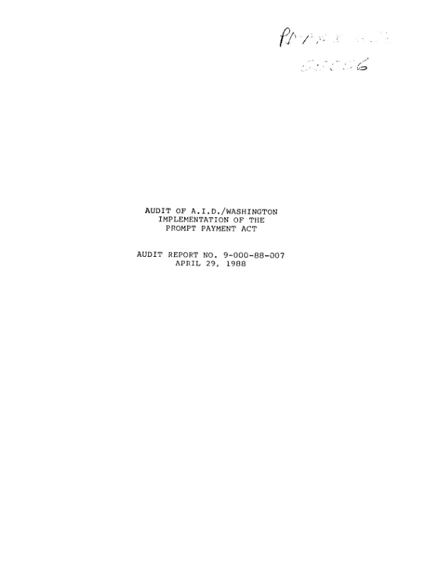 Audit of AID/Washington implementation of the prompt payment act