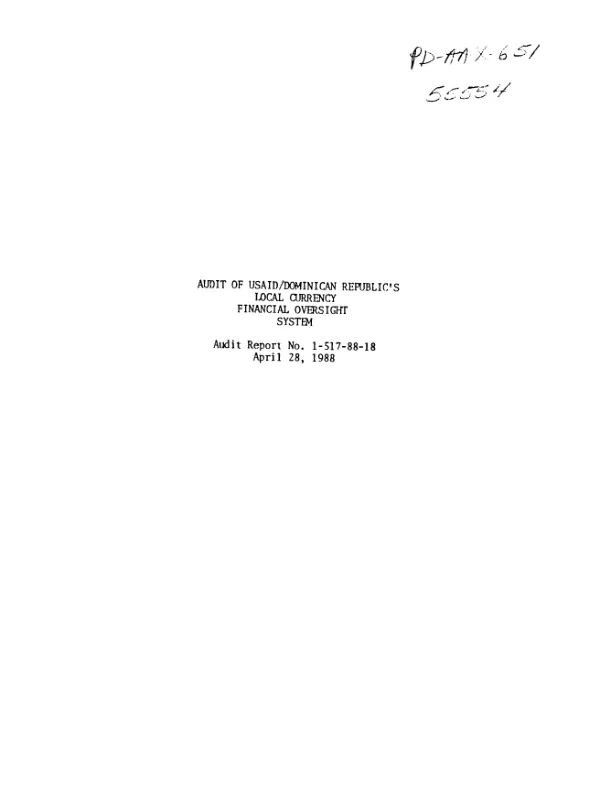 Audit of USAID/Dominican Republic"s local currency financial oversight system