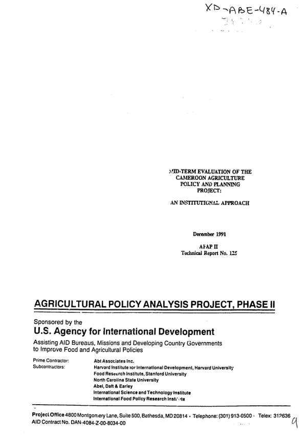 FY 88 Madagascar section 206 program : vegetable oil sub-sector
