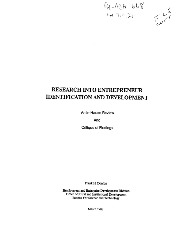 Research into entrepreneur identification and development : an in - house review and critique of findings