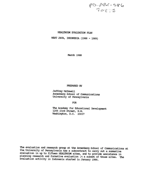 HEALTHCOM evaluation plan : West Java, Indonesia (1988-1989)