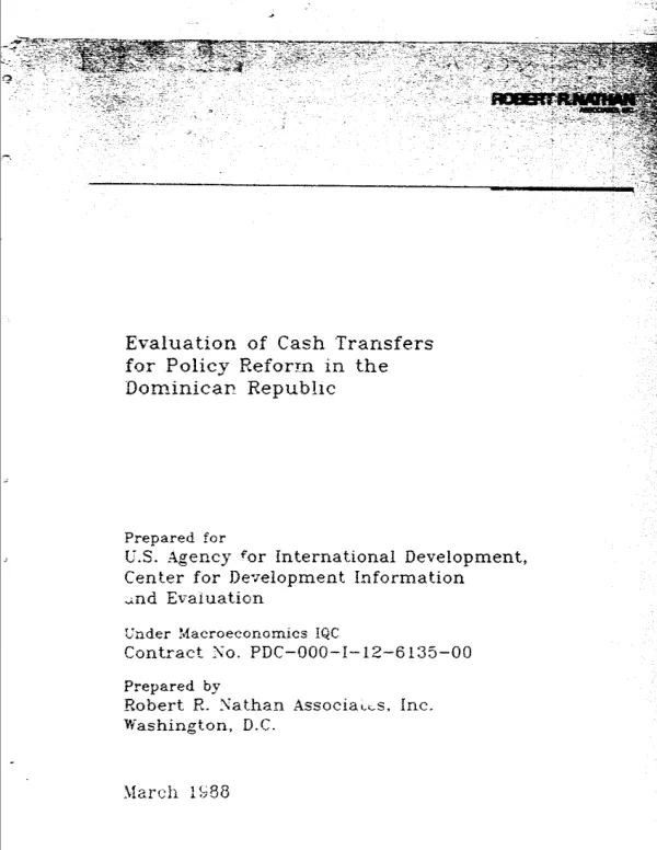 Evaluation of cash transfers for policy reform in the Dominican Republic