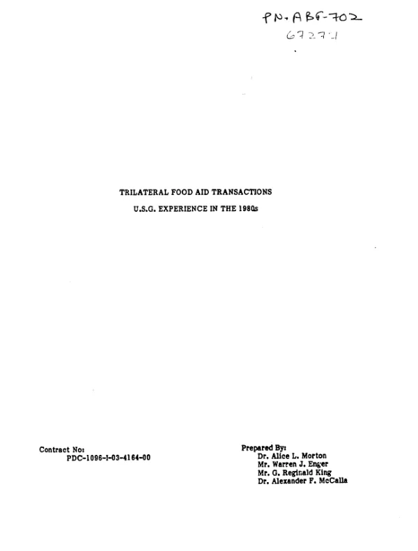 Trilateral food aid transactions : U.S.G. experience in the 1980s