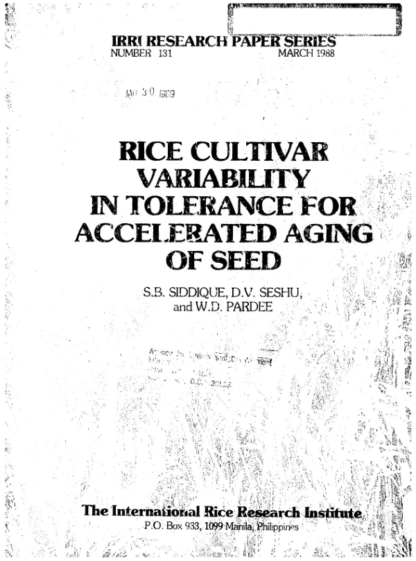 Rice cultivar variability in tolerance for accelerated aging of seed