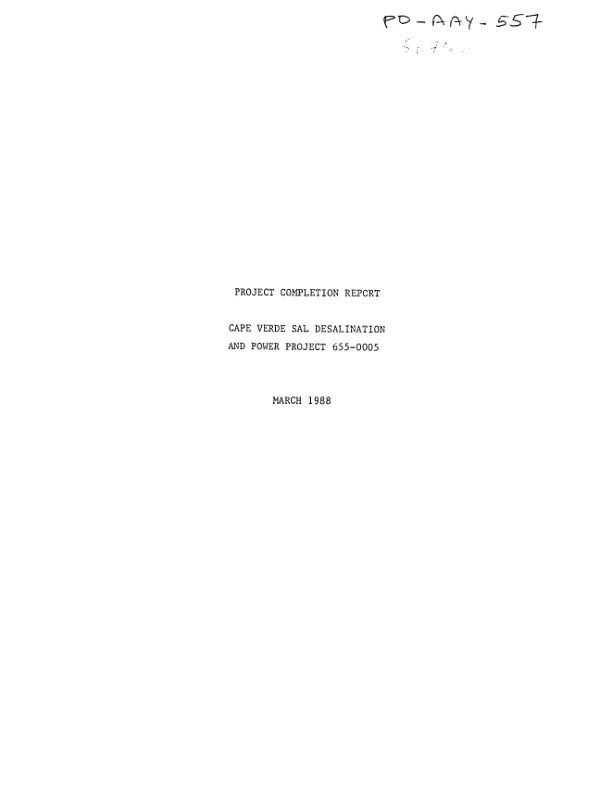 Project completion report : Cape Verde Sal desalination and power project 655-0005