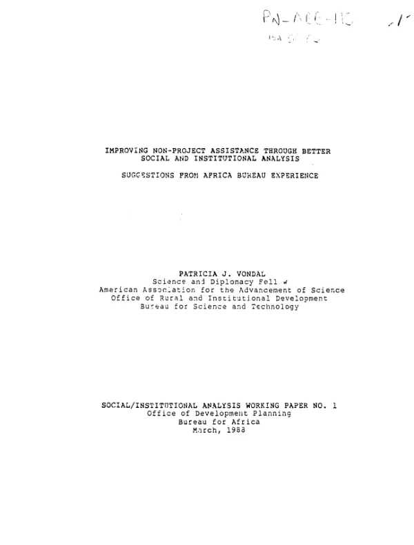 Improving non-project assistance through better social and institutional analysis : suggestions from Africa Bureau experience