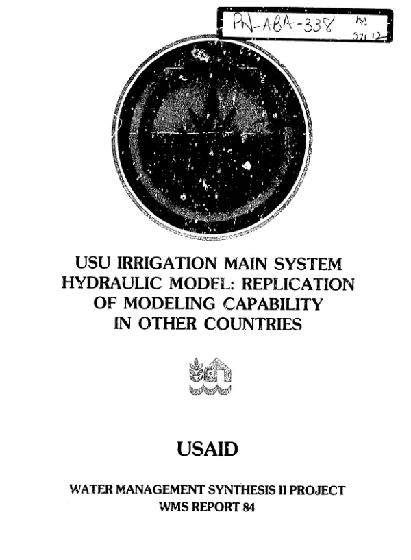 USU [Utah State University] irrigation main system hydraulic model : replication of modeling capability in other countries