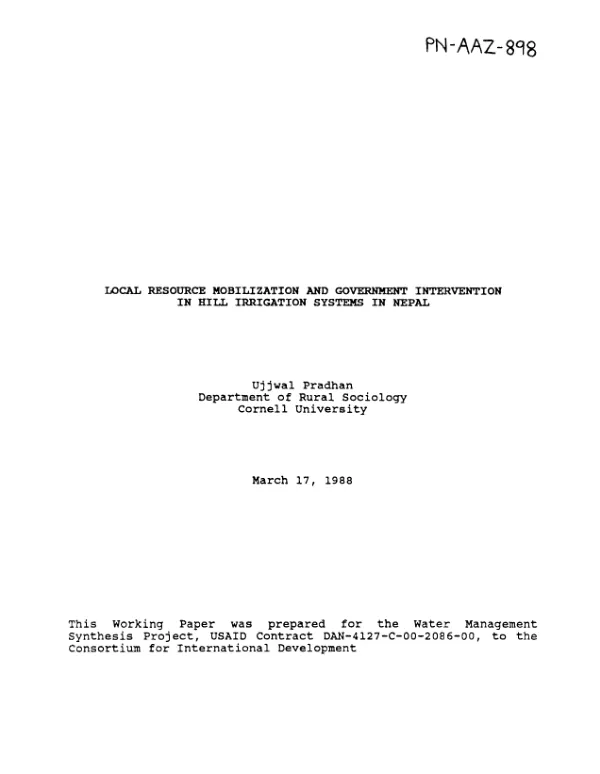 Local resource mobilization and government intervention in hill irrigation systems in Nepal