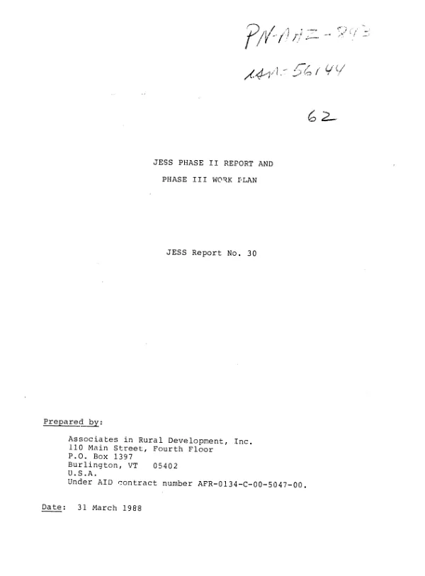 JESS phase II report and phase III work plan