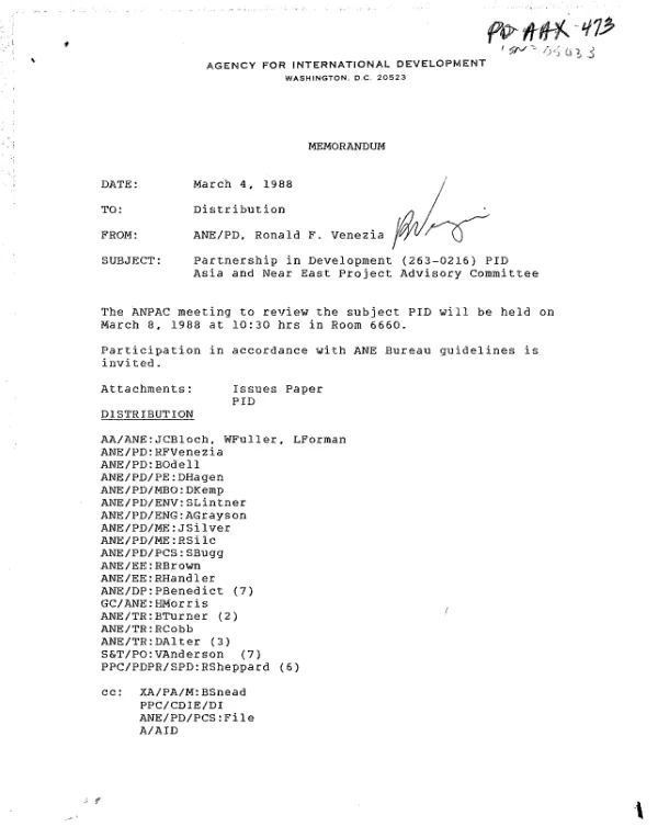 Partnership in development project (263-0216) : issues paper