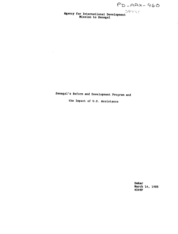 Senegal"s reform and development program and the impact of US assistance