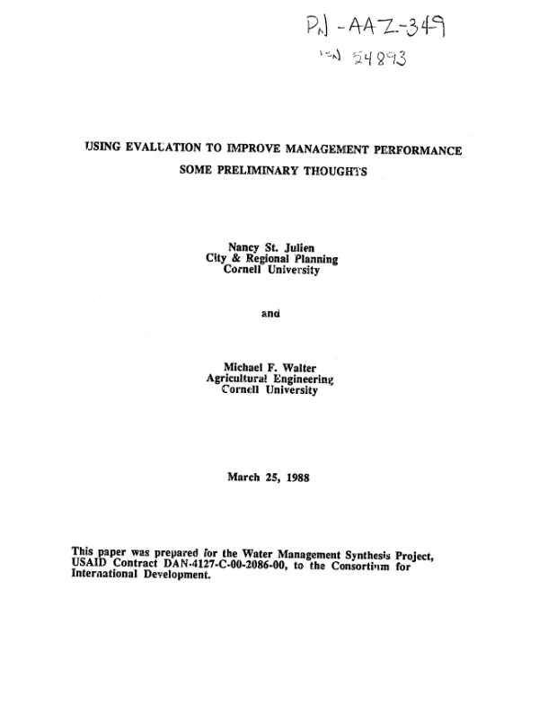 Using evaluation to improve management performance : some preliminary thoughts