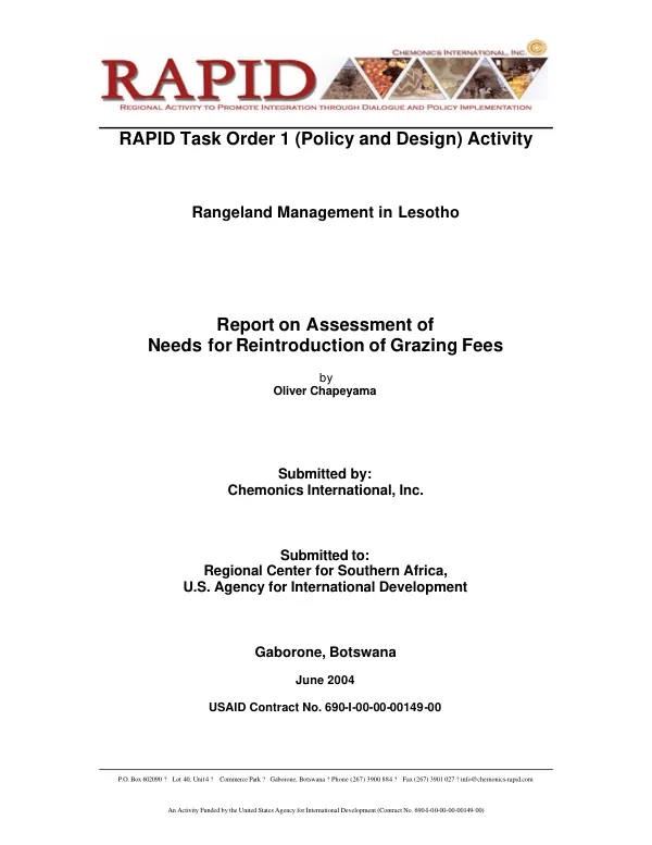 Rangeland management in Lesotho : report on assessment of needs for reintroduction of grazing fees
