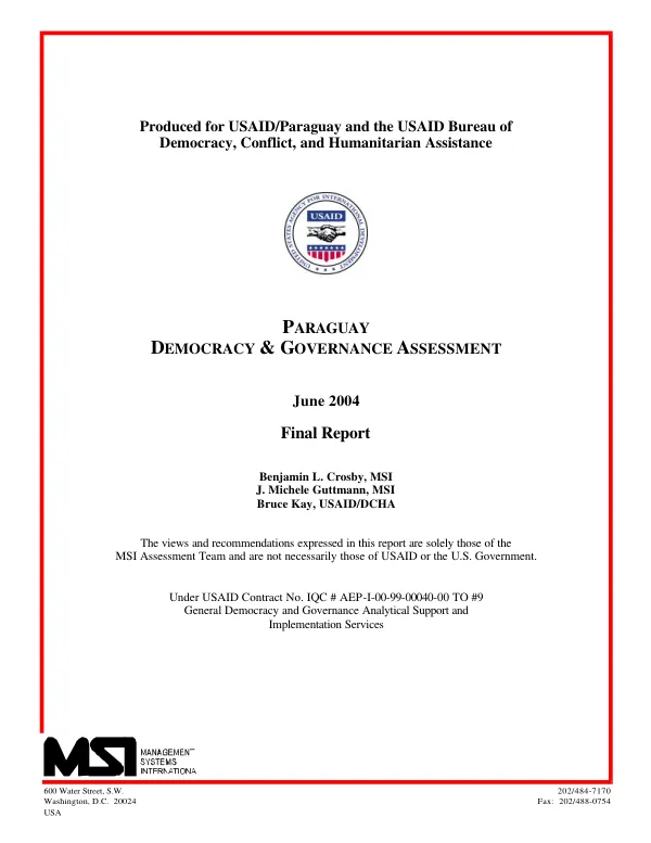 Paraguay : democracy & governance assessment -- final report