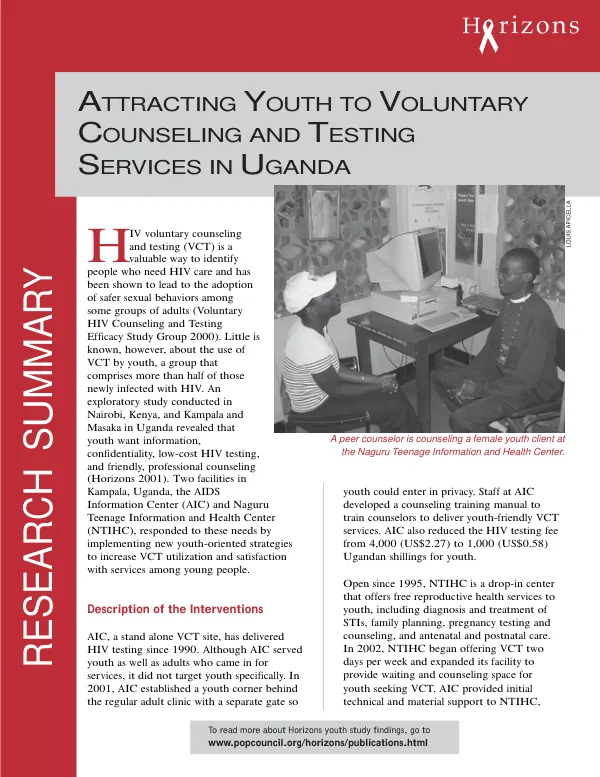 Attracting youth to voluntary counseling and testing [VCT] services in Uganda