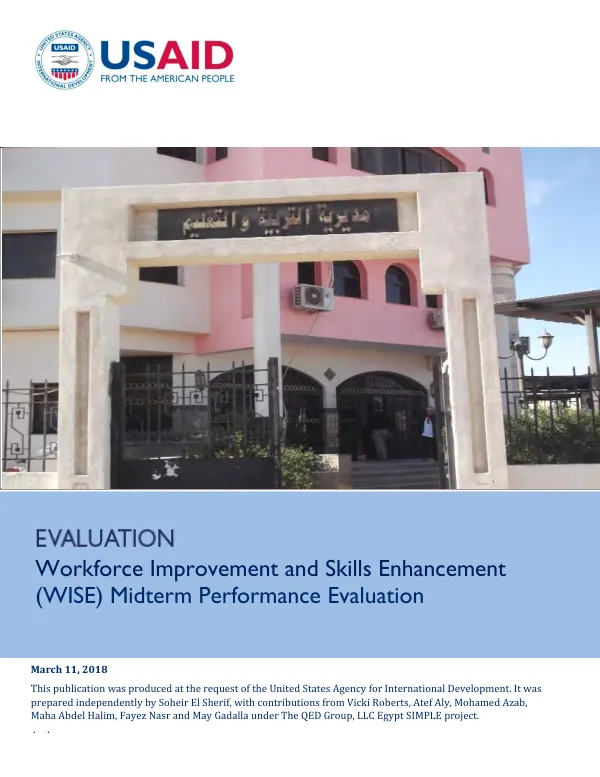 Midterm performance evaluation of the workforce improvement and skills enhancement activity (WISE); technical assistance, training activities and capacity building