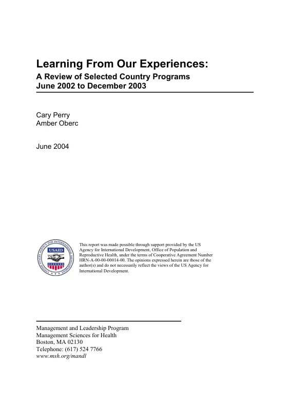 Learning from our experiences : a review of selected country programs June 2002 to December 2003