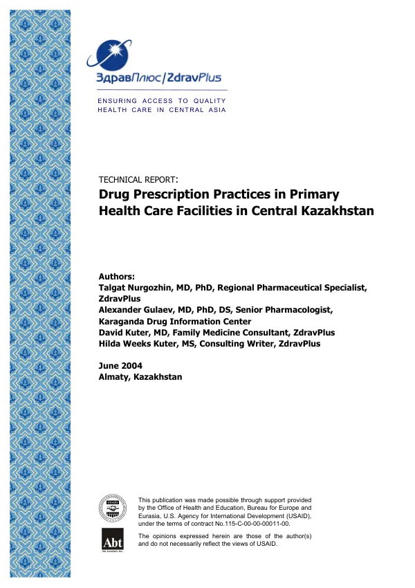 Technical report : drug prescription practices in primary health care facilities in Central Kazakhstan