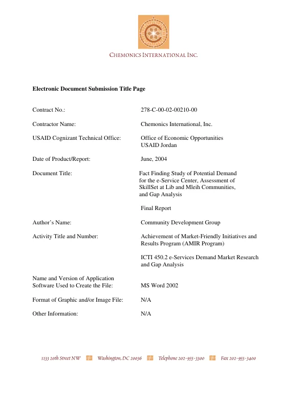Fact finding study of potential demand for the e-Service Center, assessment of SkillSet at Lib and Mleih communities, and gap analysis : final report