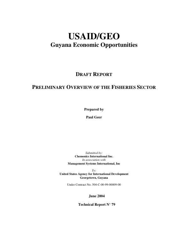 Draft report : preliminary overview of the fisheries sector