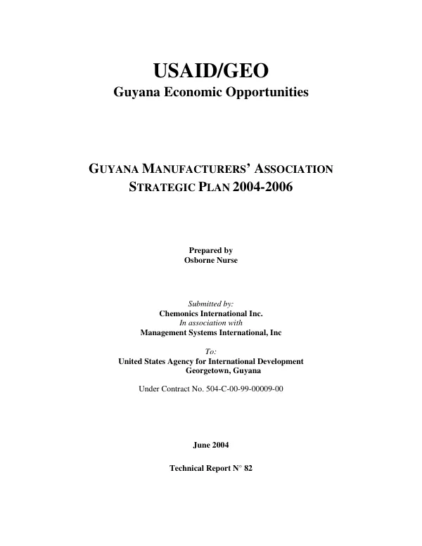 Guyana Manufacturers" Association strategic plan 2004-2006