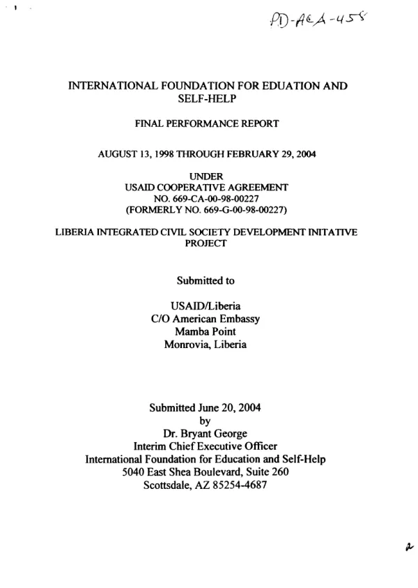 Liberia integrated civil society development initiative : final performance report, August 13, 1998 through February 29, 2004