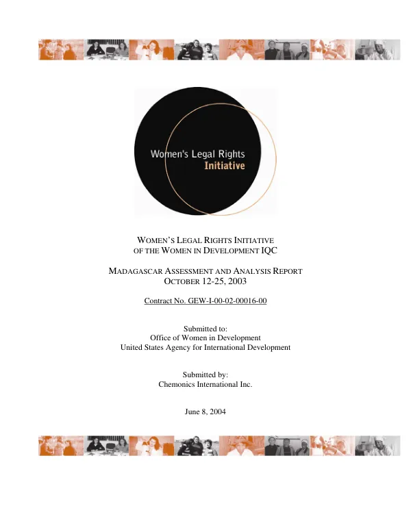 Madagascar assessment and analysis report, October 12-25, 2003